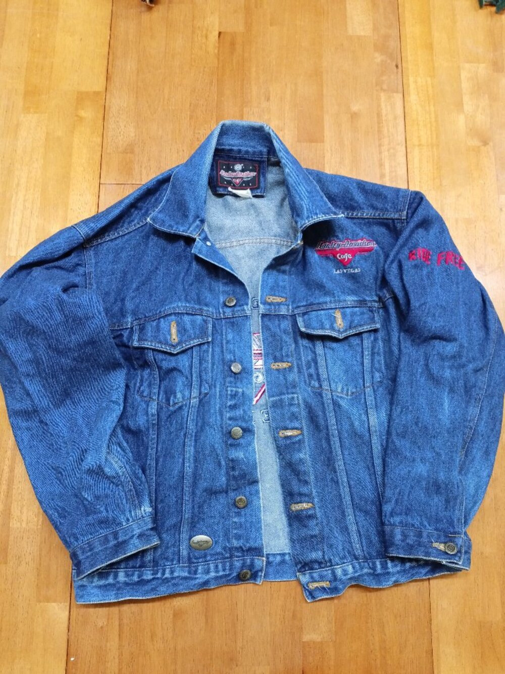 Harley Davidson Cafe Vintage Denim Jacket Live Hard Ride Free Men's Medium